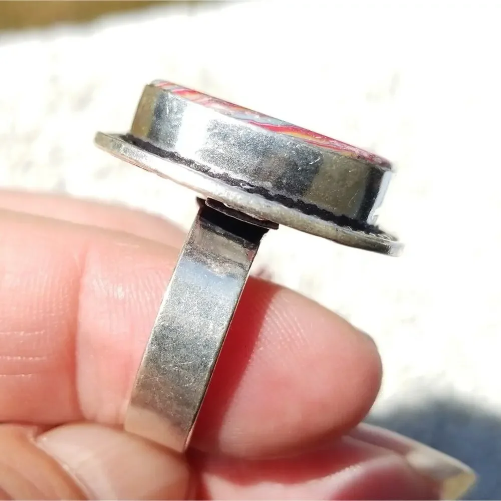 New Rainbow Calsilica Sterling Silver Ring Sz 9
